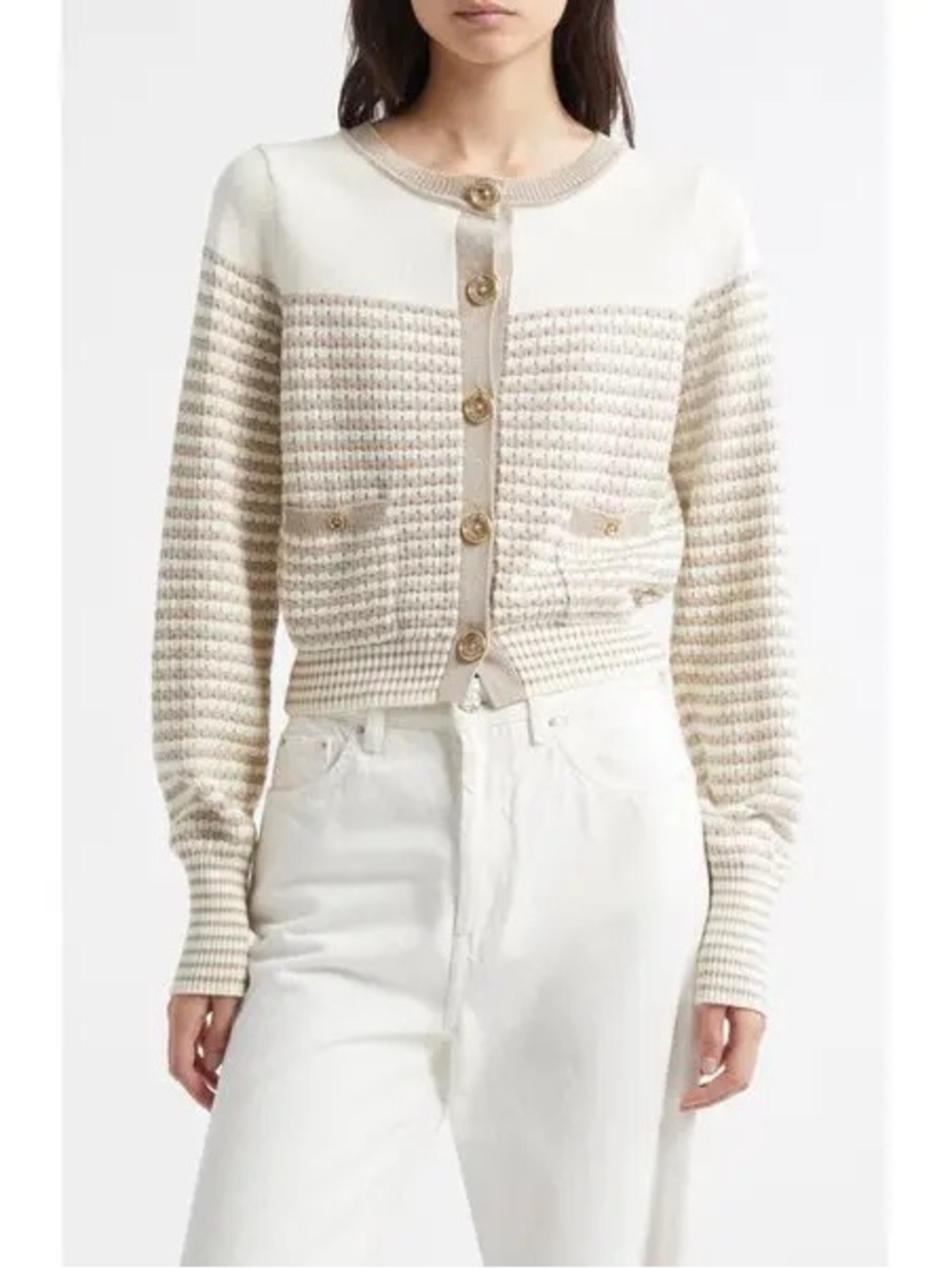 Ramy Brook Cream & Beige Textured Button-Front Cardigan size XS
